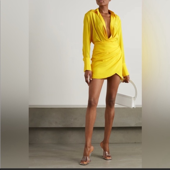 Gauge81 Dresses & Skirts - Gauge81 Naha Draped Silk Mini Dress in Yellow